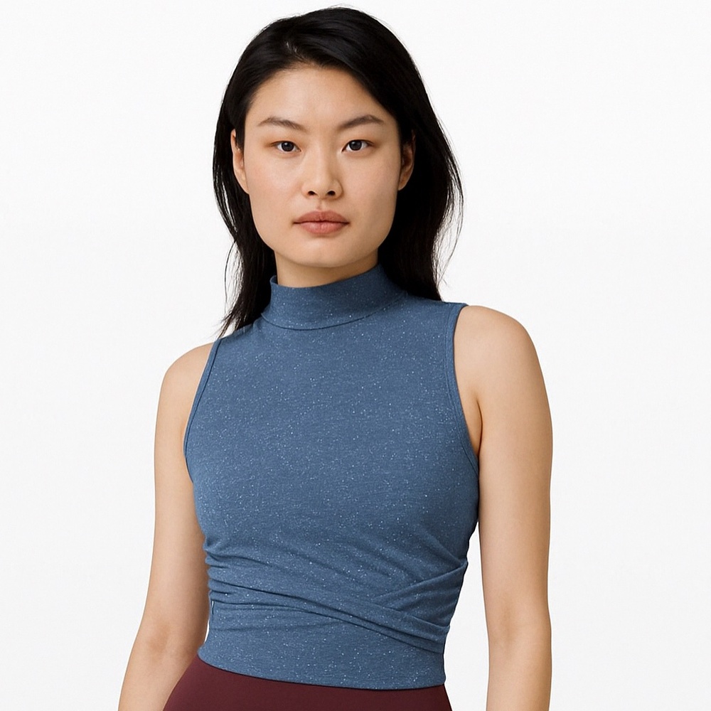 Lululemon Time to Restore Mock Neck Tie Tank Top - Speckled Blue/Gray